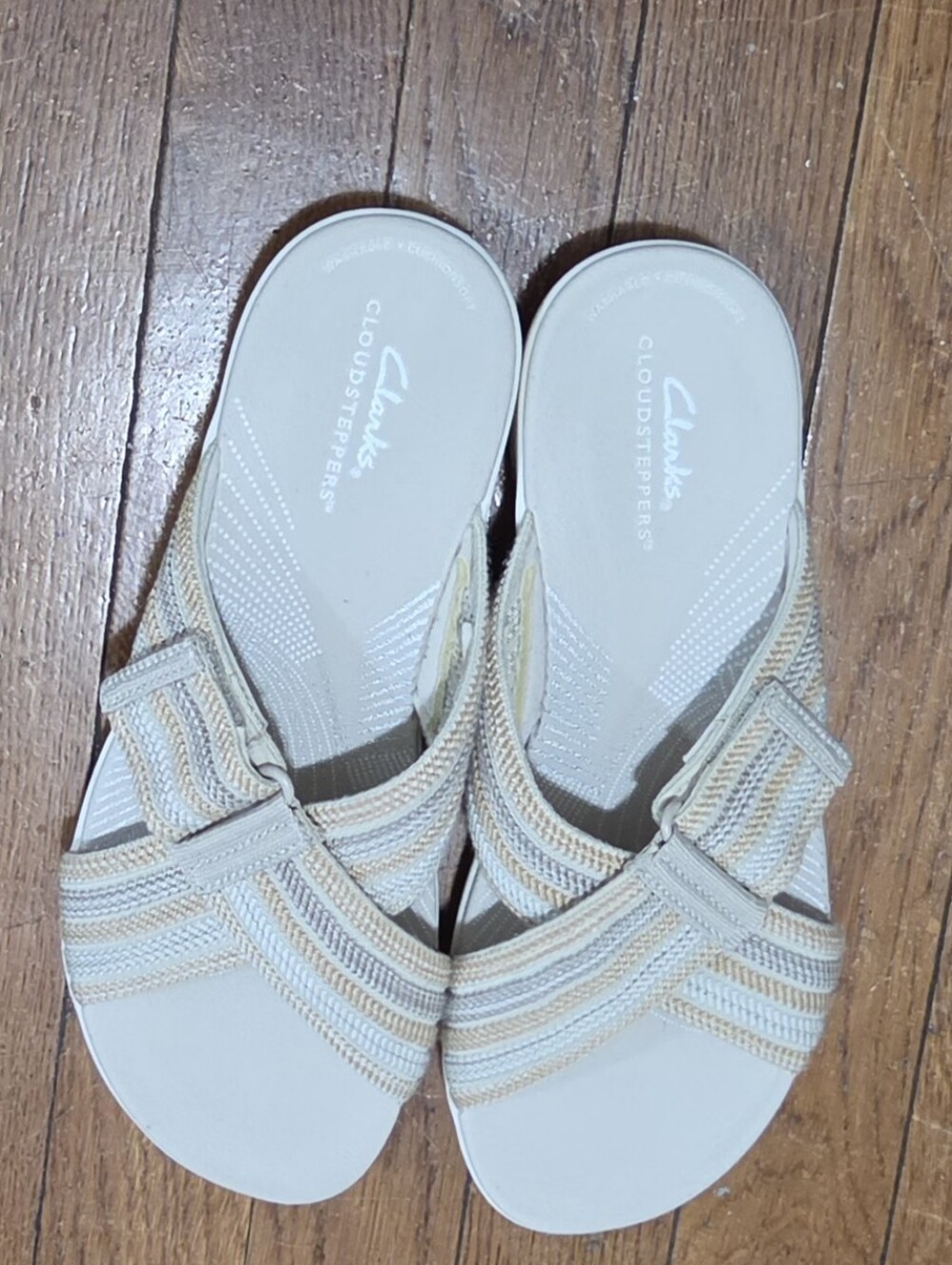 Clarks Cloudsteppers Womens 8M Cross Strap Slide Wedge Sandal Beige - Picture 9 of 14
